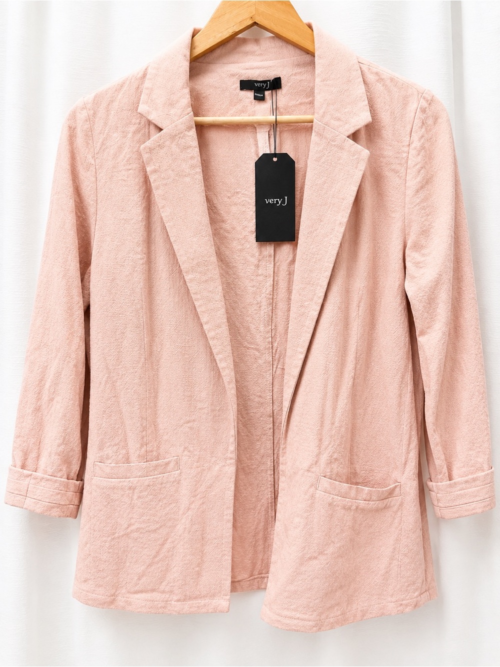 Very J Soft Blush Pink Open Blazer Size S NWT